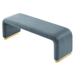 Koda Brass/Cadet Blue Performance Velvet Waterfall Long Bench - Ornate Home