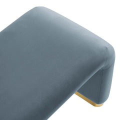 Koda Brass/Cadet Blue Performance Velvet Waterfall Long Bench - Ornate Home