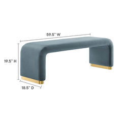 Koda Brass/Cadet Blue Performance Velvet Waterfall Long Bench - Ornate Home