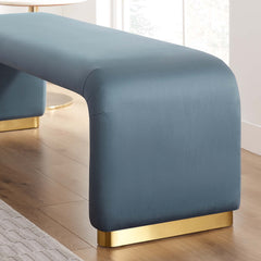 Koda Brass/Cadet Blue Performance Velvet Waterfall Long Bench - Ornate Home