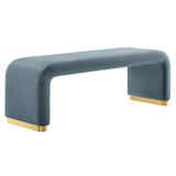 Koda Brass/Cadet Blue Performance Velvet Waterfall Long Bench - Ornate Home