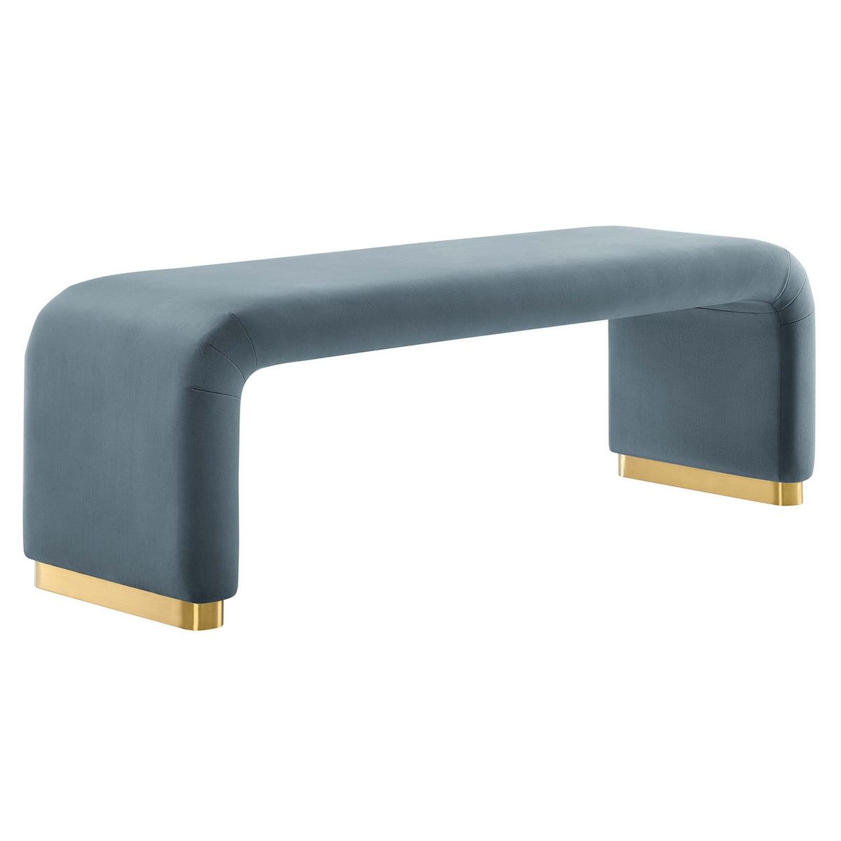 Koda Brass/Cadet Blue Performance Velvet Waterfall Long Bench - Ornate Home