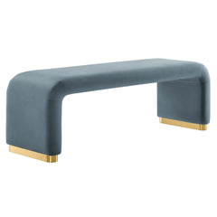 Koda Brass/Cadet Blue Performance Velvet Waterfall Long Bench - Ornate Home