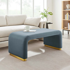 Koda Brass/Cadet Blue Performance Velvet Waterfall Ottoman - Ornate Home