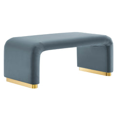 Koda Brass/Cadet Blue Performance Velvet Waterfall Ottoman - Ornate Home