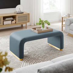 Koda Brass/Cadet Blue Performance Velvet Waterfall Ottoman - Ornate Home