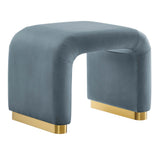 Koda Brass/Cadet Blue Performance Velvet Waterfall Stool - Ornate Home