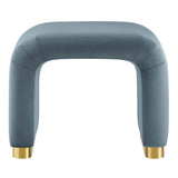 Koda Brass/Cadet Blue Performance Velvet Waterfall Stool - Ornate Home