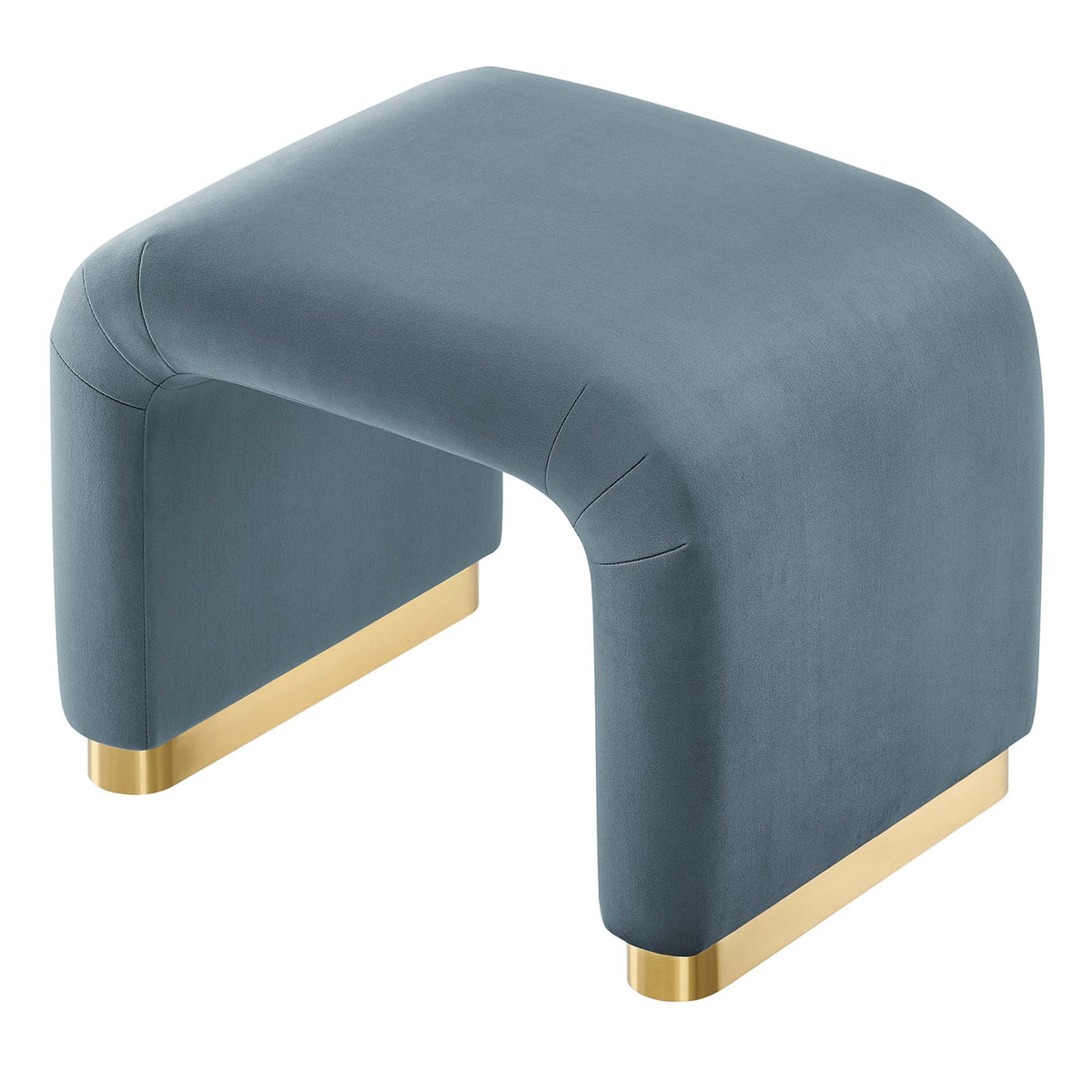 Koda Brass/Cadet Blue Performance Velvet Waterfall Stool - Ornate Home