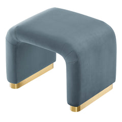Koda Brass/Cadet Blue Performance Velvet Waterfall Stool - Ornate Home