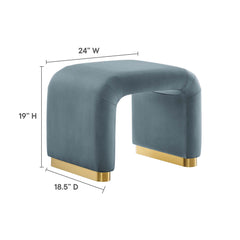 Koda Brass/Cadet Blue Performance Velvet Waterfall Stool - Ornate Home