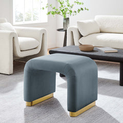 Koda Brass/Cadet Blue Performance Velvet Waterfall Stool - Ornate Home