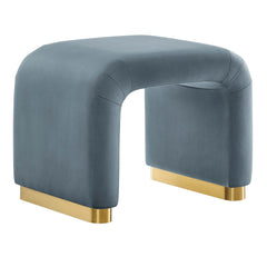 Koda Brass/Cadet Blue Performance Velvet Waterfall Stool - Ornate Home