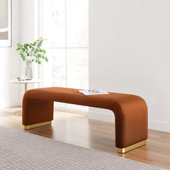 Koda Brass/Rust Performance Velvet Waterfall Long Bench - Ornate Home