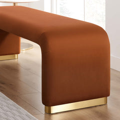 Koda Brass/Rust Performance Velvet Waterfall Long Bench - Ornate Home