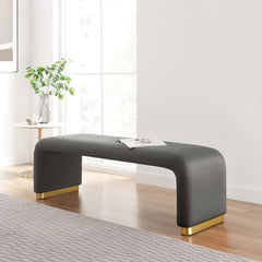 Koda Brass/Storm Gray Performance Velvet Waterfall Long Bench - Ornate Home