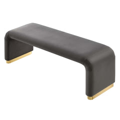 Koda Brass/Storm Gray Performance Velvet Waterfall Long Bench - Ornate Home