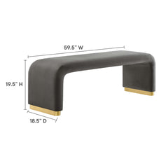 Koda Brass/Storm Gray Performance Velvet Waterfall Long Bench - Ornate Home
