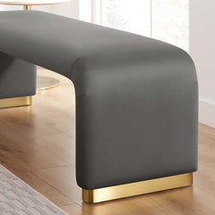 Koda Brass/Storm Gray Performance Velvet Waterfall Long Bench - Ornate Home