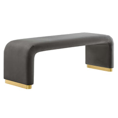Koda Brass/Storm Gray Performance Velvet Waterfall Long Bench - Ornate Home