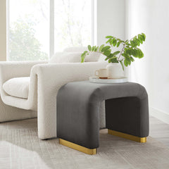 Koda Brass/Storm Gray Performance Velvet Waterfall Stool - Ornate Home
