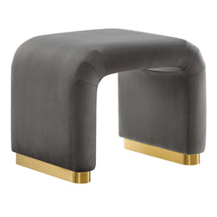 Koda Brass/Storm Gray Performance Velvet Waterfall Stool - Ornate Home