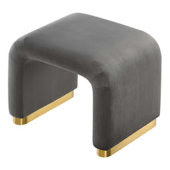 Koda Brass/Storm Gray Performance Velvet Waterfall Stool - Ornate Home