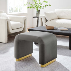 Koda Brass/Storm Gray Performance Velvet Waterfall Stool - Ornate Home