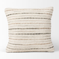 Kodi Cream 20x20 with Stripes Square Pillow Cover with Non-Allergen Filler (Set of 2) - Ornate Home
