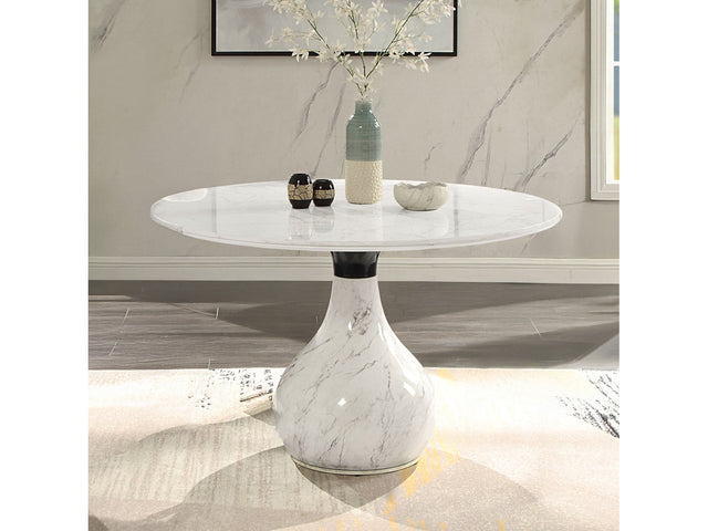 Koen Engineering Marble Top/White/Black Round Dining Table - Ornate Home