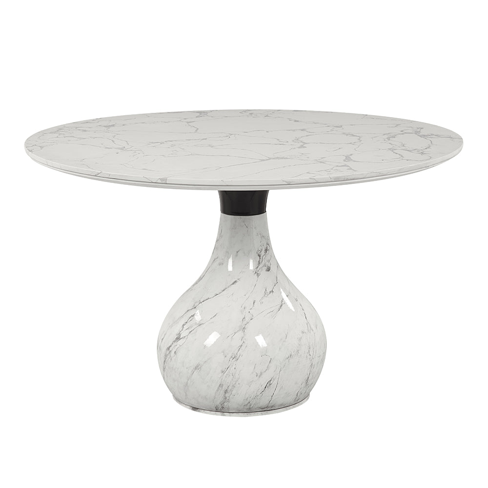 Koen Engineering Marble Top/White/Black Round Dining Table - Ornate Home