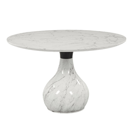 Koen Engineering Marble Top/White/Black Round Dining Table - Ornate Home
