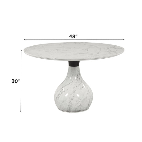 Koen Engineering Marble Top/White/Black Round Dining Table - Ornate Home