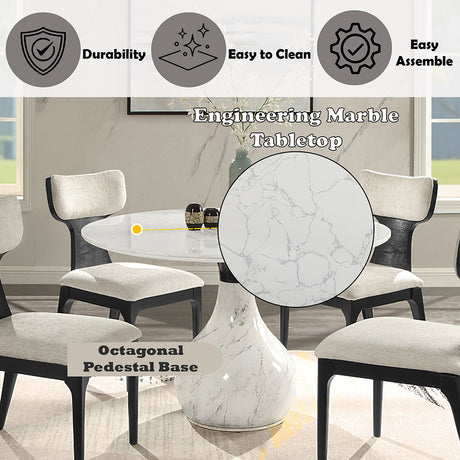 Koen Engineering Marble Top/White/Black Round Dining Table - Ornate Home