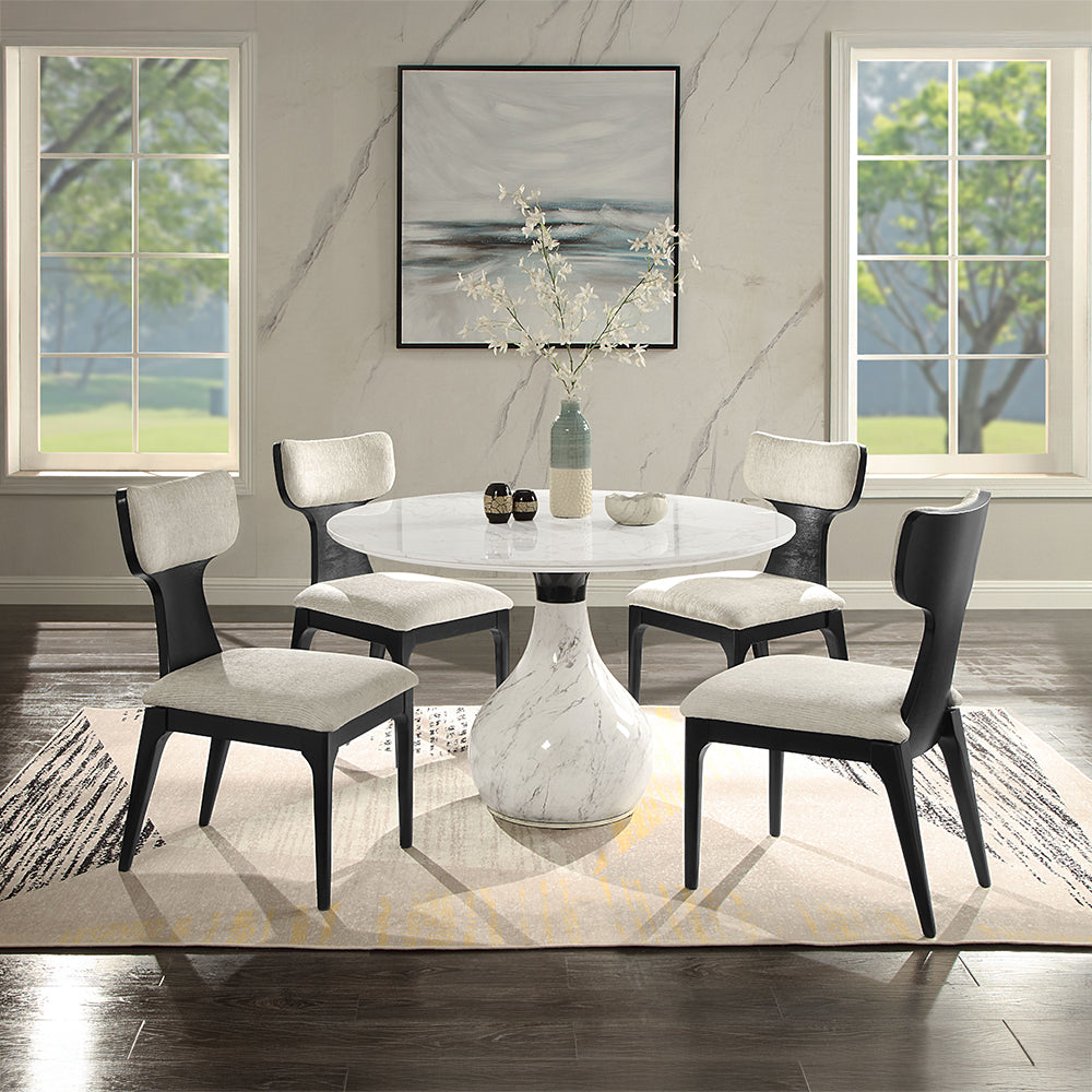 Koen Engineering Marble Top/White/Black Round Dining Table - Ornate Home