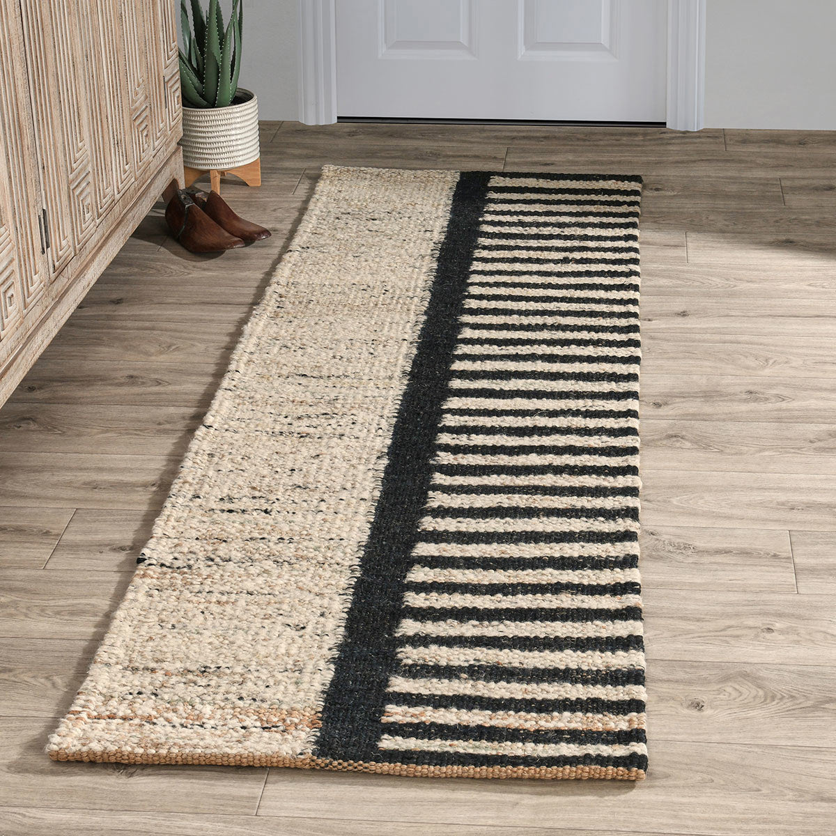 Kofu Stripe Natural/Black Rug - Ornate Home