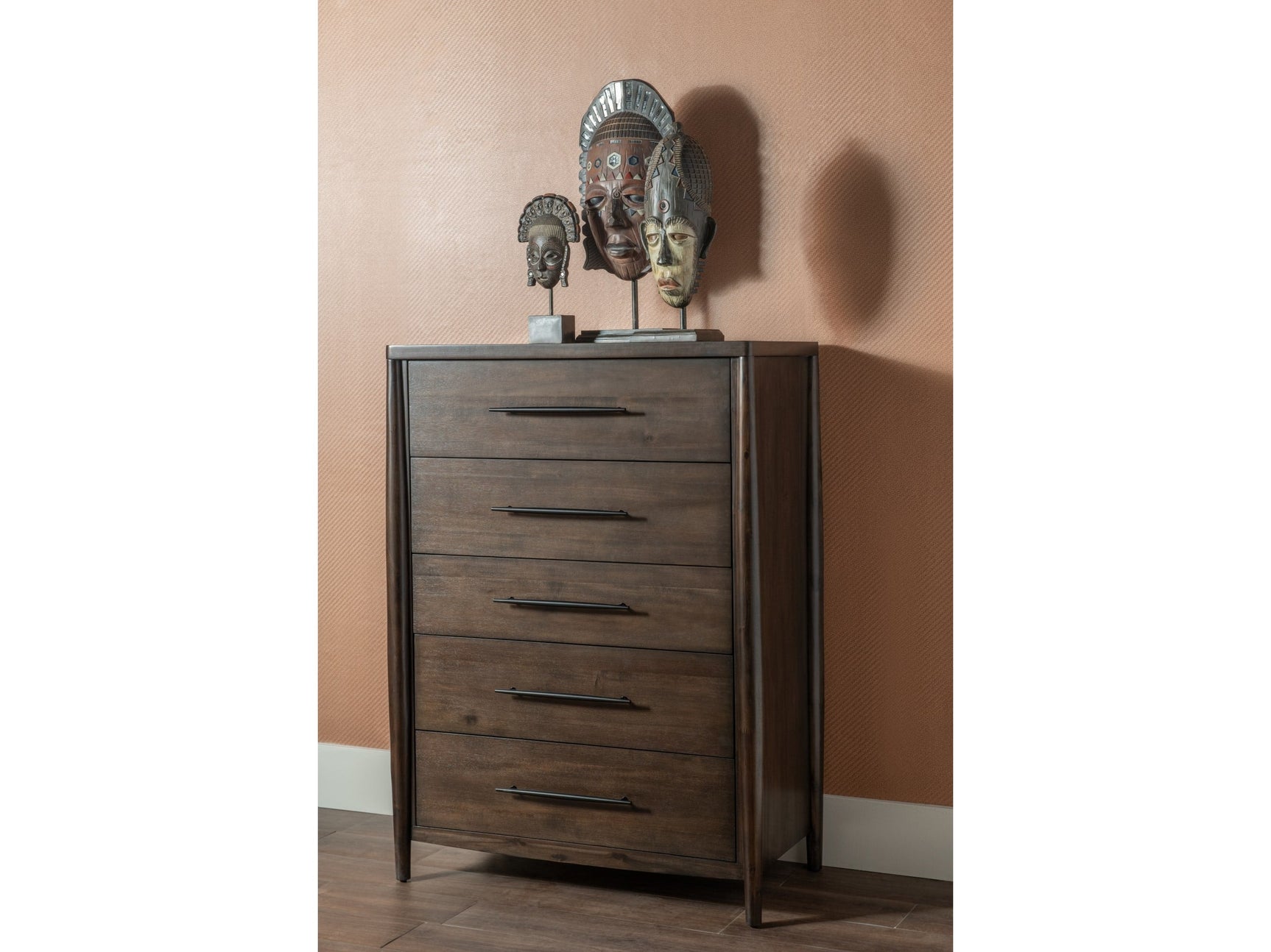 Koko Minx Five Drawer Acacia Wood Chest - Ornate Home