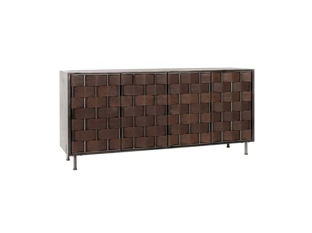 Komo Brown Leather/Metal Cabinet - Ornate Home