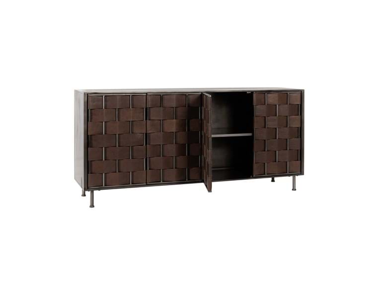 Komo Brown Leather/Metal Cabinet - Ornate Home