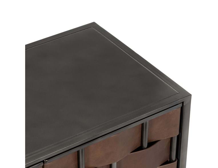 Komo Brown Leather/Metal Cabinet - Ornate Home