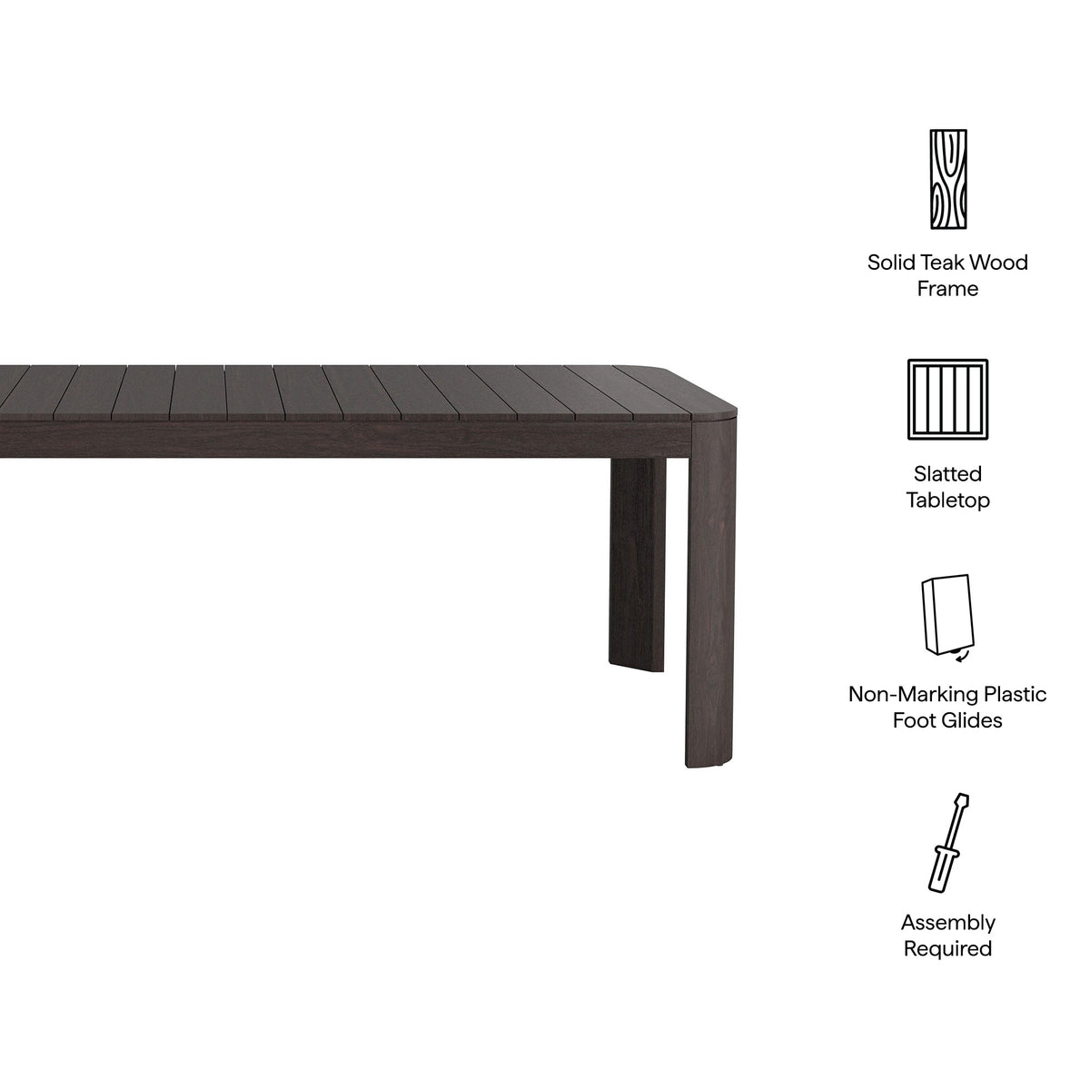 Kona Dark Brown 87 Inch Outdoor Teak Wood Dining Table