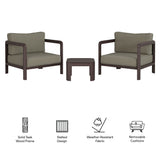 Kona Dark Brown Ash 3-Piece Outdoor Teak Wood Furniture Set