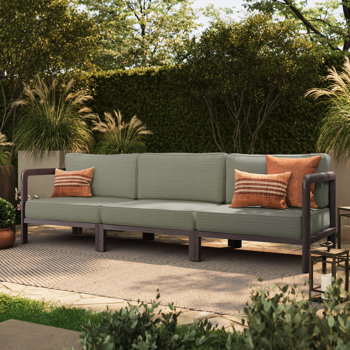 Kona Dark Brown Ash 3-Piece Outdoor Teak Wood Modular Sofa Set