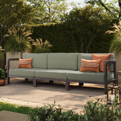 Kona Dark Brown Ash 3-Piece Outdoor Teak Wood Modular Sofa Set