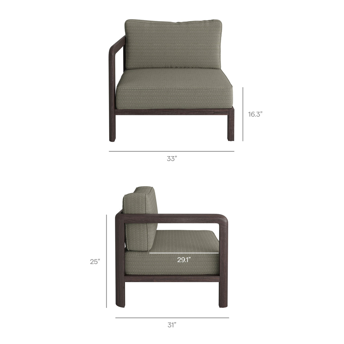 Kona Dark Brown Ash 3-Piece Outdoor Teak Wood Modular Sofa Set