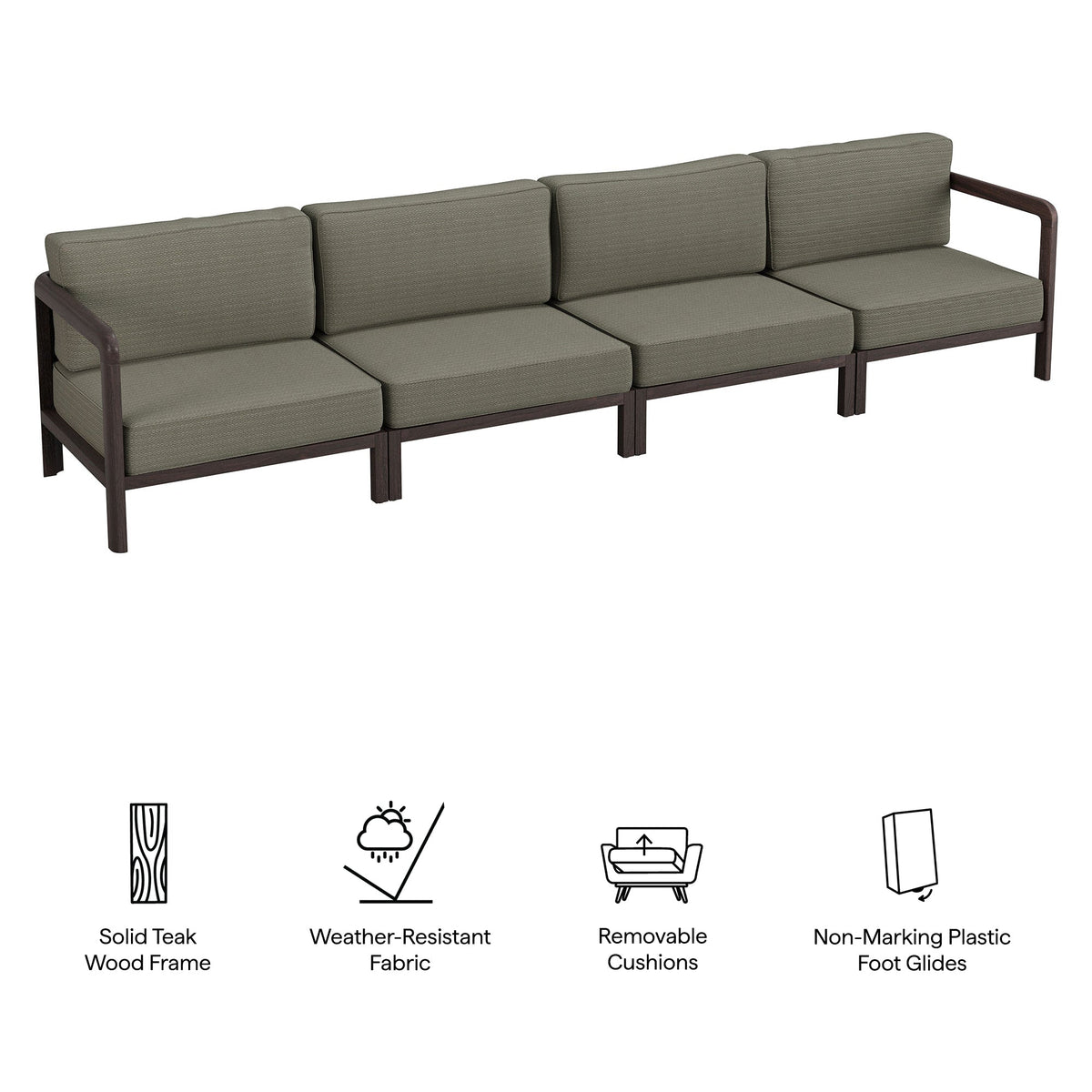 Kona Dark Brown Ash 4-Piece Outdoor Teak Wood Modular Sofa Set