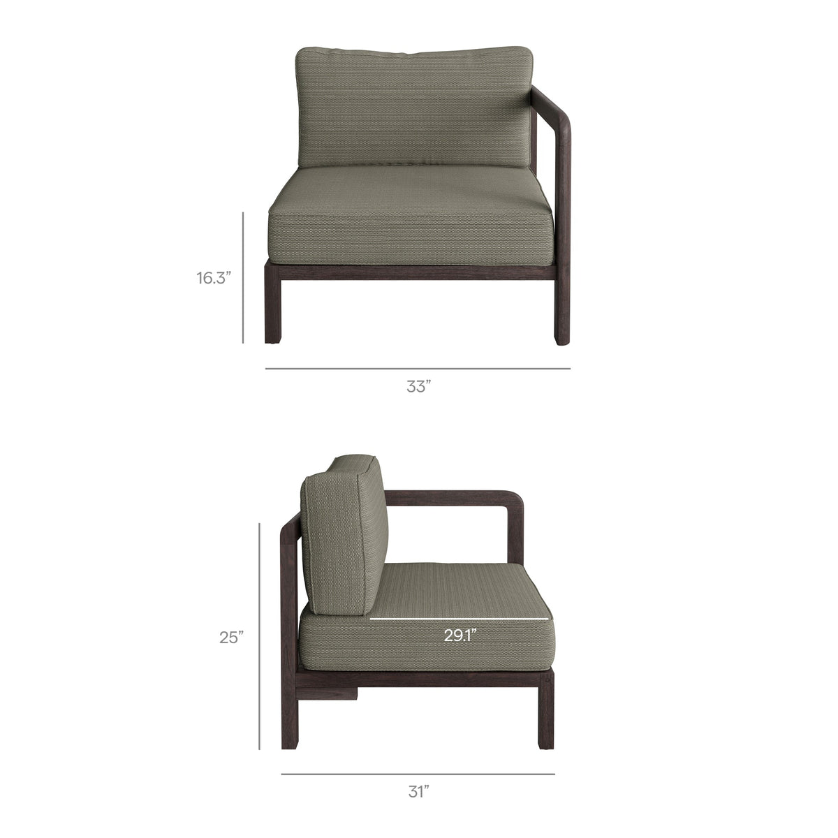Kona Dark Brown Ash 4-Piece Outdoor Teak Wood Modular Sofa Set