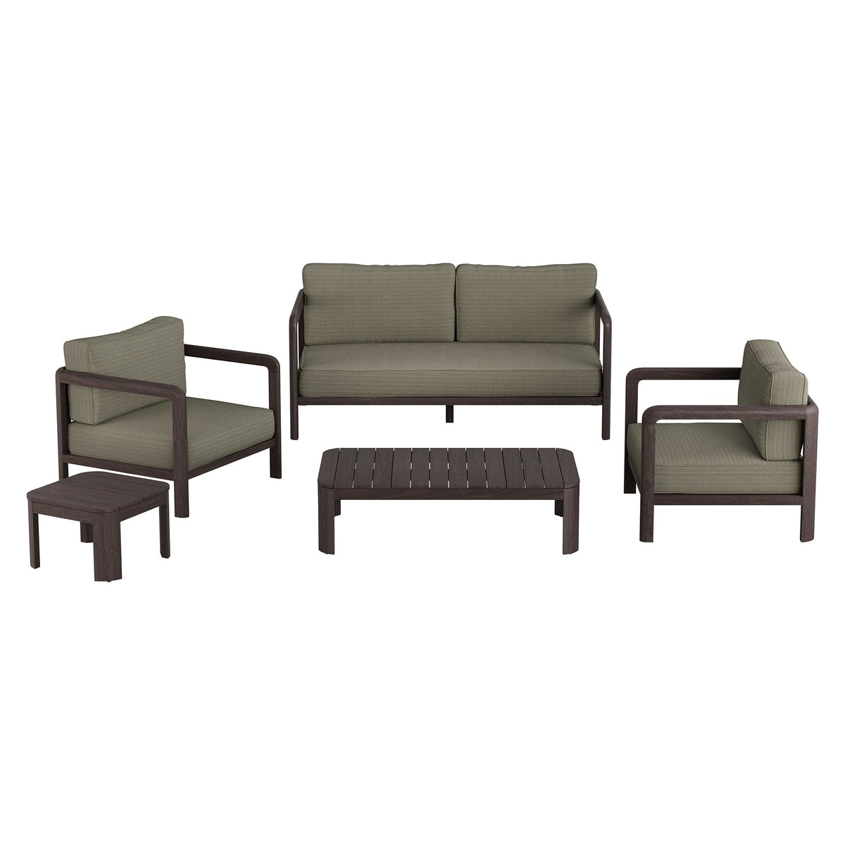 Kona Dark Brown Ash 5-Piece Outdoor Teak Wood Furniture Set