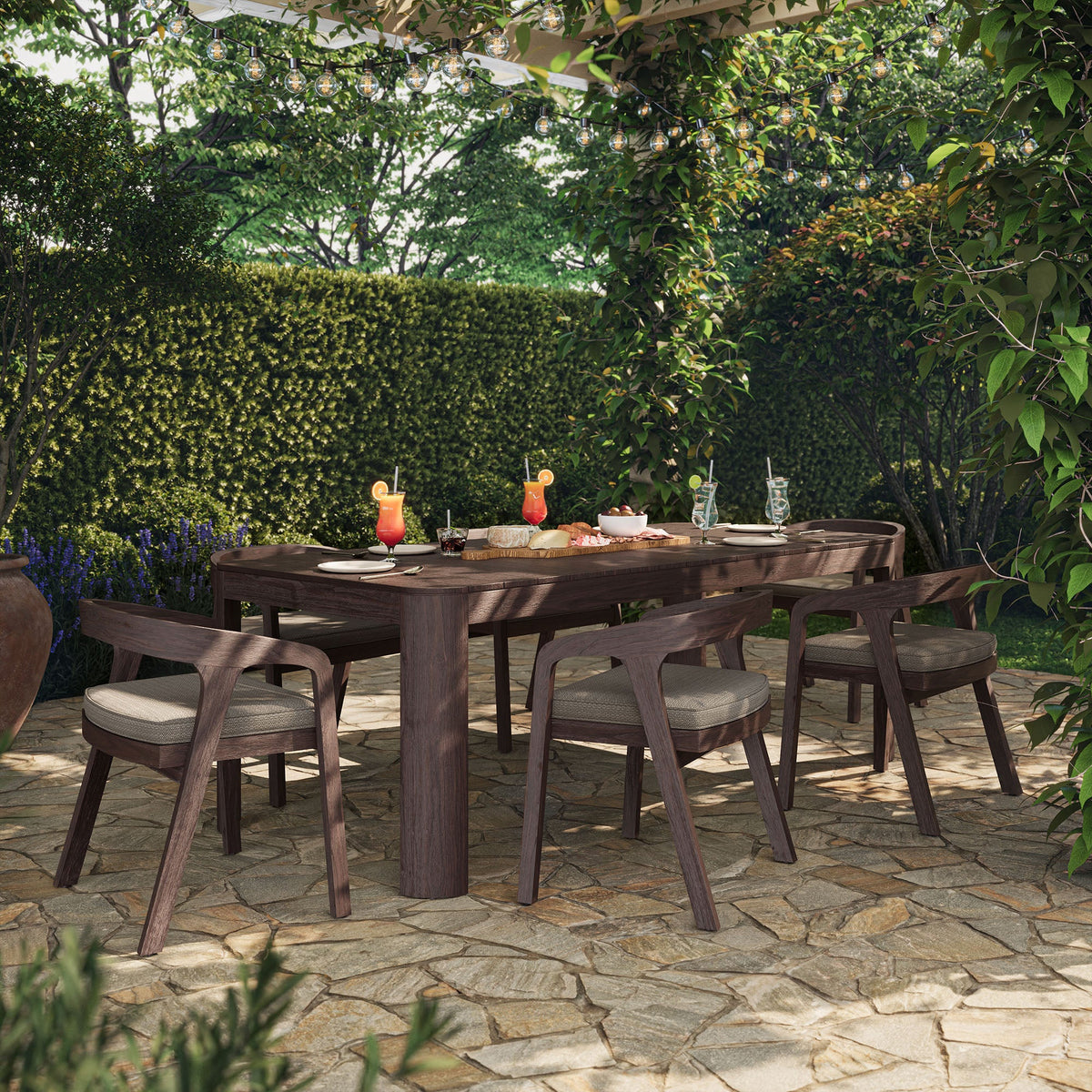 Kona Dark Brown Ash 7-Piece Outdoor Teak Wood Dining Set