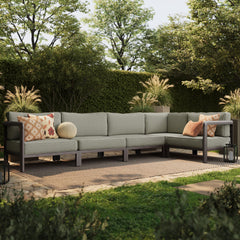 Kona Dark Brown Ash L-Shaped Outdoor Teak Wood Modular Sofa